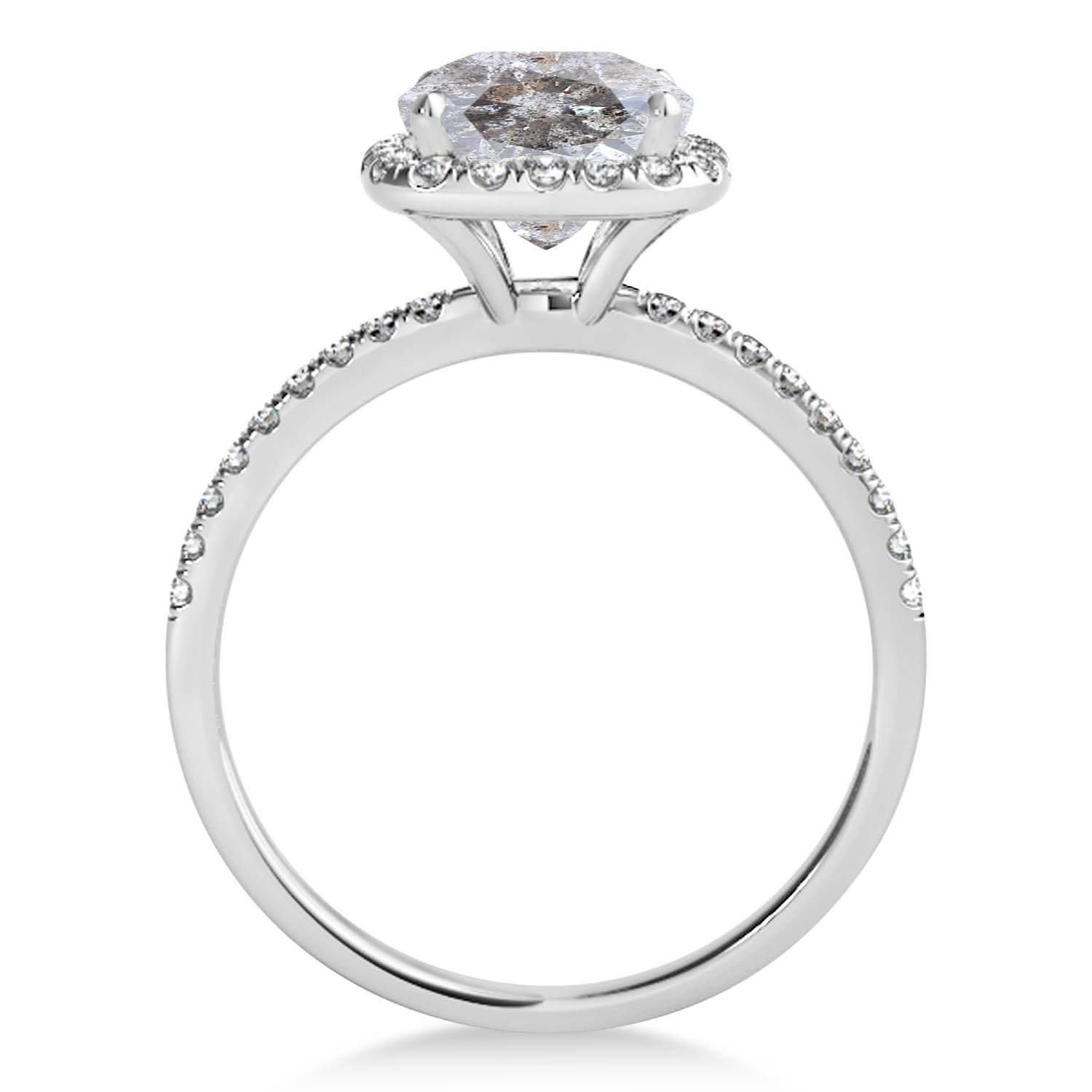 Cushion Salt & Pepper Diamond Halo Bridal Set French Pave 14k White Gold 0.84ct