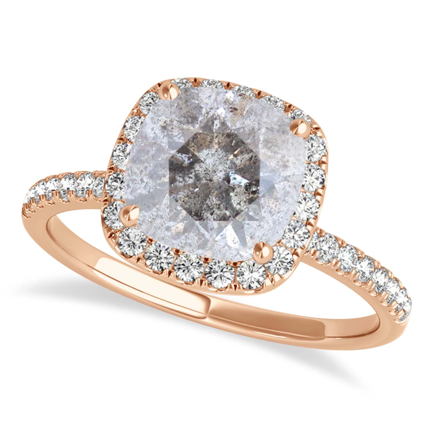 Cushion Salt & Pepper Diamond Halo Bridal Set French Pave 18k Rose Gold 1.72ct