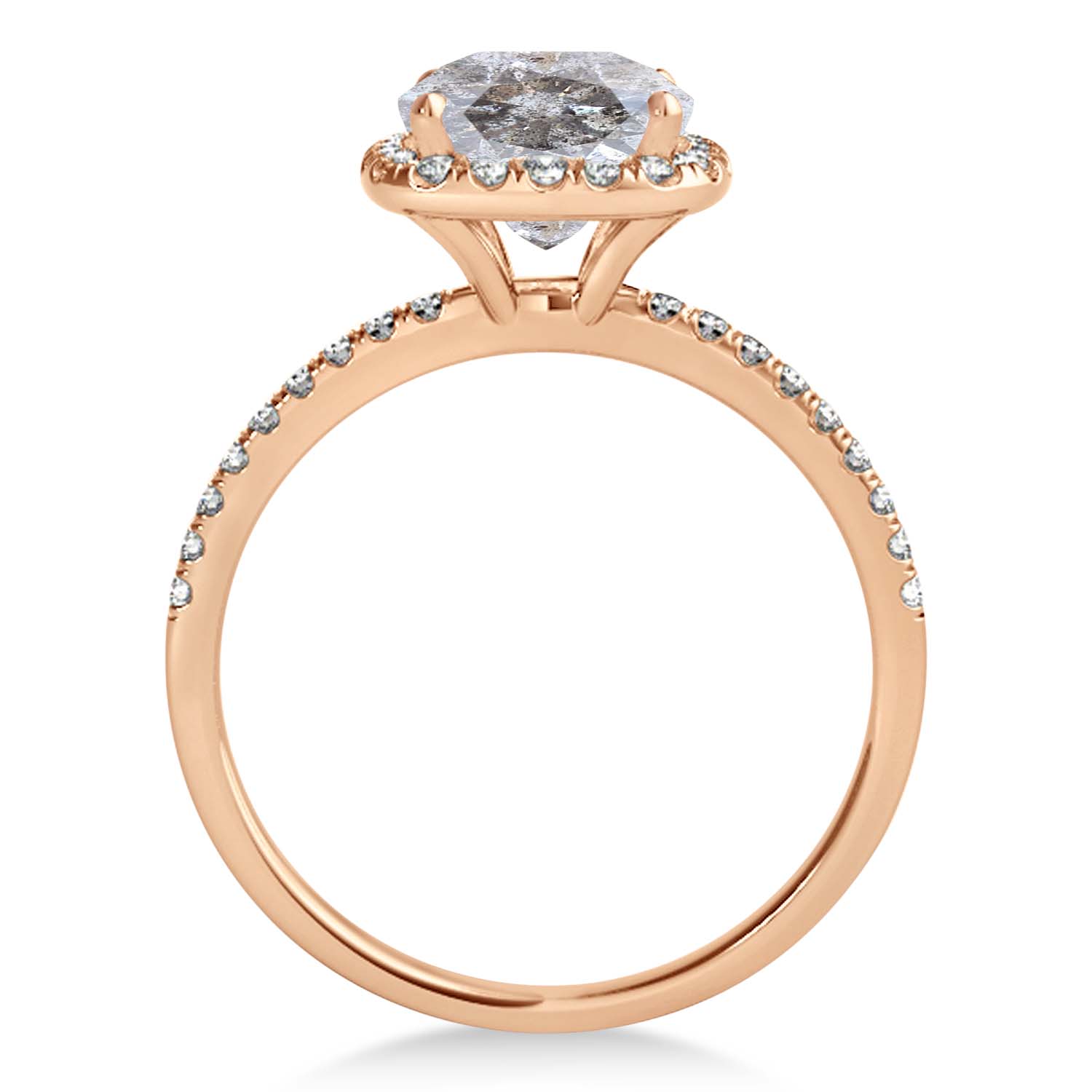 Cushion Salt & Pepper Diamond Halo Bridal Set French Pave 18k Rose Gold 1.72ct