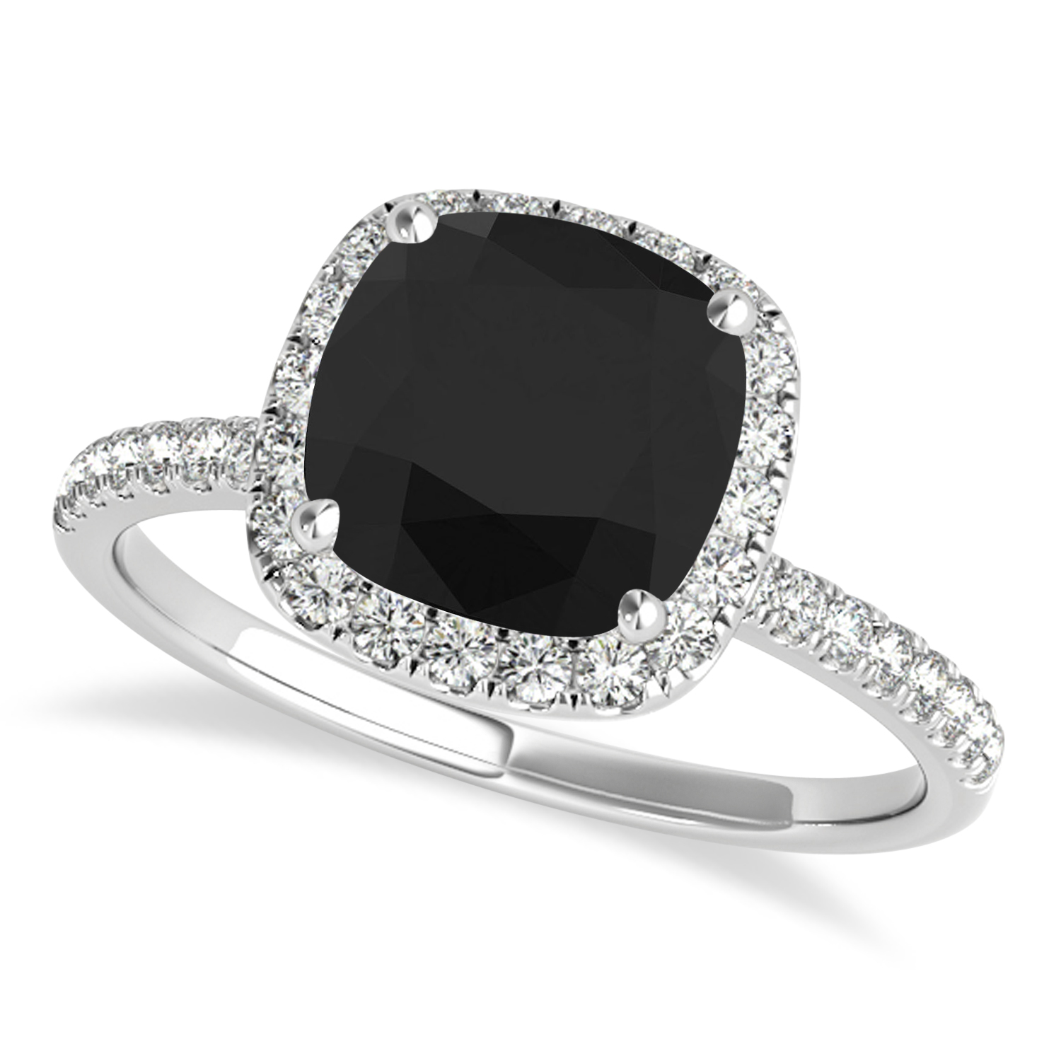 Cushion Black Diamond Halo Bridal Set French Pave 18k White Gold 0.84ct