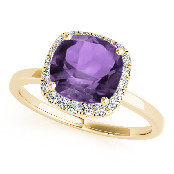 Cushion Amethyst & Diamond Halo Bridal Set 14k Yellow Gold (1.14ct)