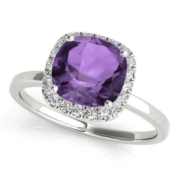 Cushion Amethyst & Diamond Halo Bridal Set Palladium (1.14ct)