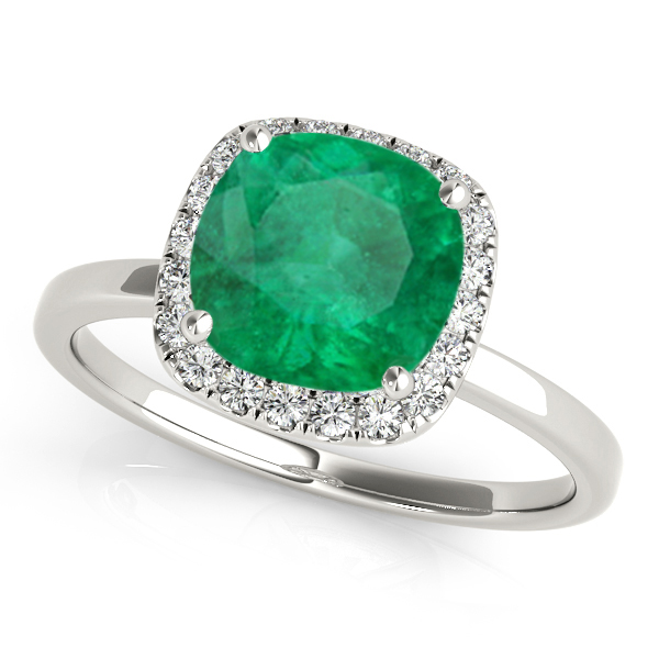 Cushion Emerald & Diamond Halo Bridal Set 14k White Gold (1.14ct)