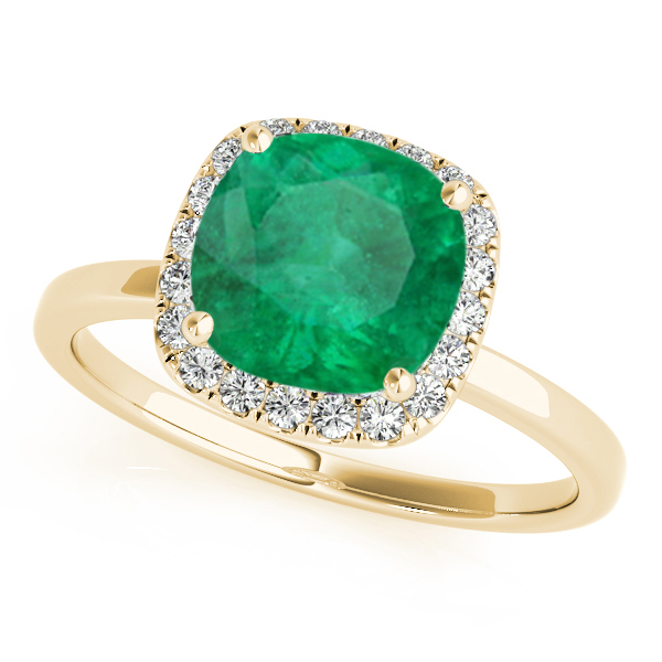 Cushion Emerald & Diamond Halo Bridal Set 18k Yellow Gold (1.14ct)