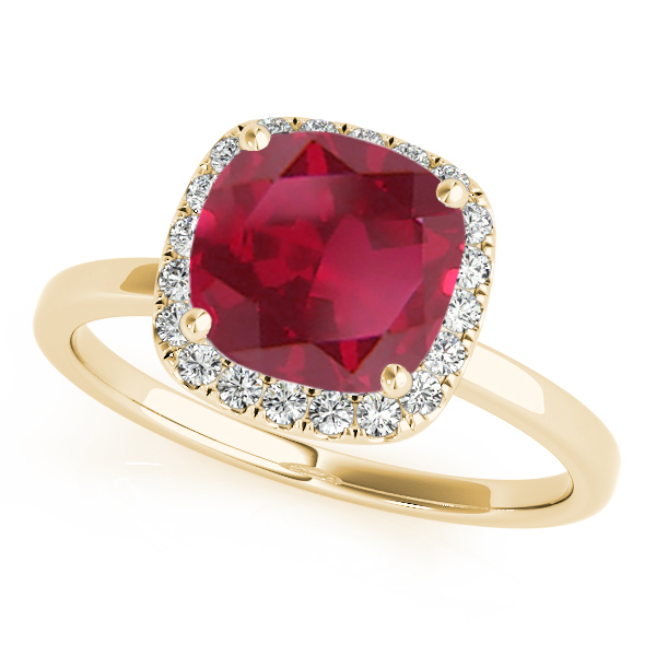 Cushion Ruby & Diamond Halo Bridal Set 18k Yellow Gold (1.14ct)