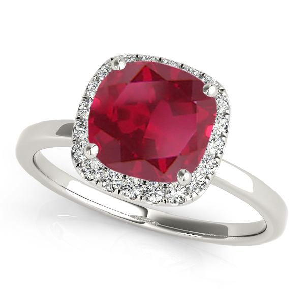 Cushion Ruby & Diamond Halo Bridal Set Platinum (1.14ct)