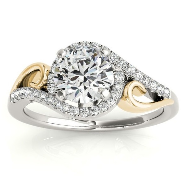 Diamond Swirl Engagement Ring Bridal Set 14k Two-Tone Gold 0.36ct