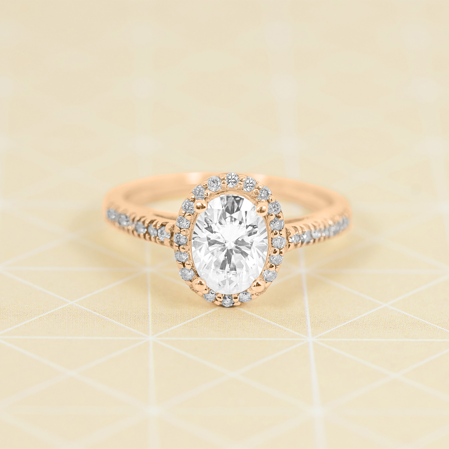 Diamond Halo Oval Shape Engagement Ring 14k Rose Gold (1.47ct)