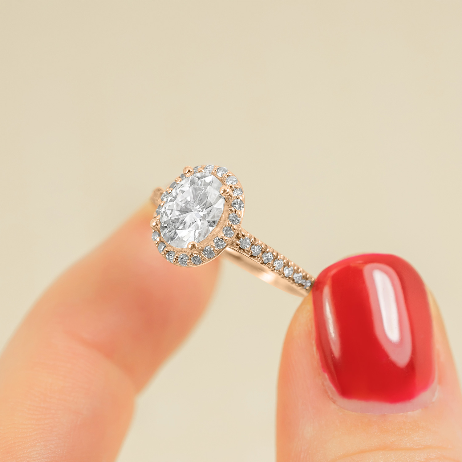 Diamond Halo Oval Shape Engagement Ring 14k Rose Gold (1.47ct)