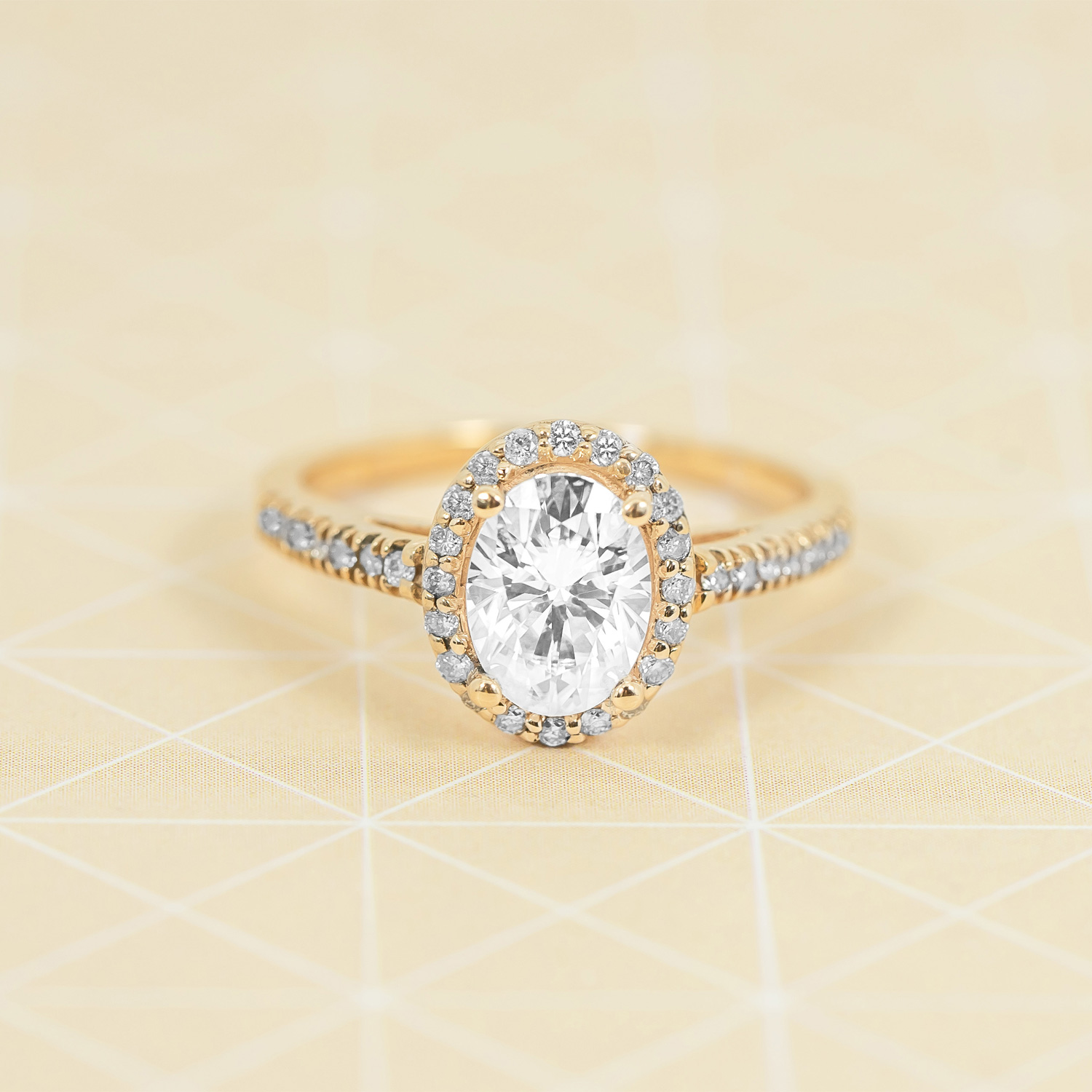 Diamond Halo Oval Shape Engagement Ring 14k Yellow Gold (1.47ct)