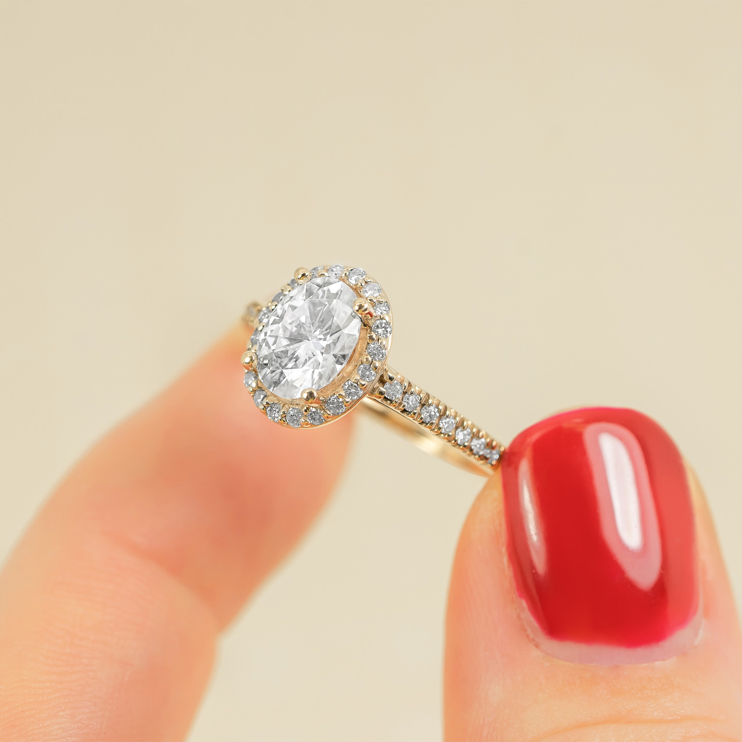 Diamond Halo Oval Shape Engagement Ring 14k Yellow Gold (1.47ct)