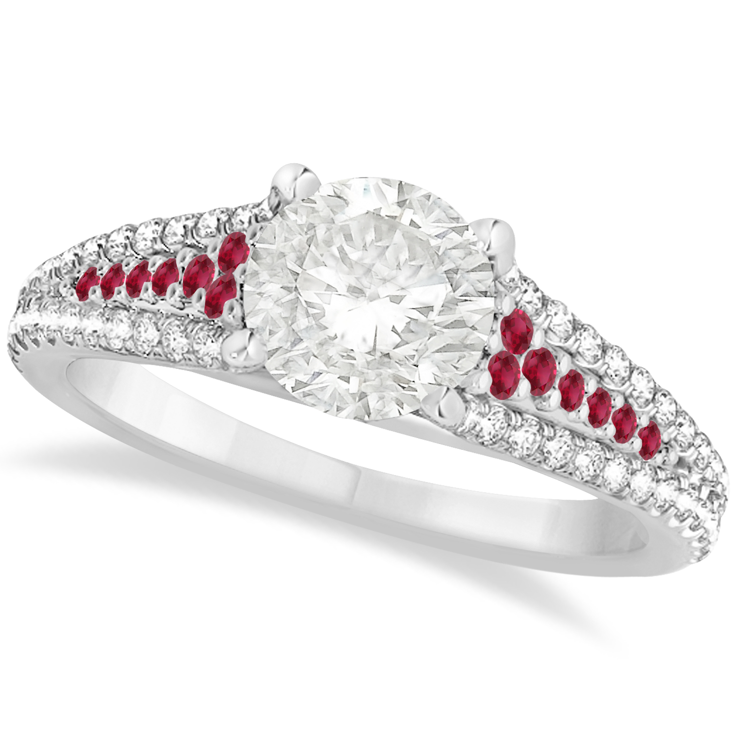 Ruby and Diamond Engagement Ring Bridal Set 14k White Gold (1.47ct)