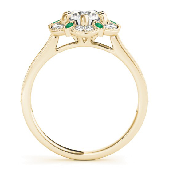 Emerald & Diamond Floral Engagement Ring 18K Yellow Gold (0.23ct)