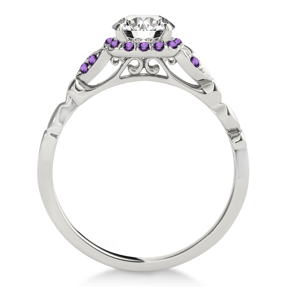 Amethyst Butterfly Halo Engagement Ring 18k White Gold (0.14ct)