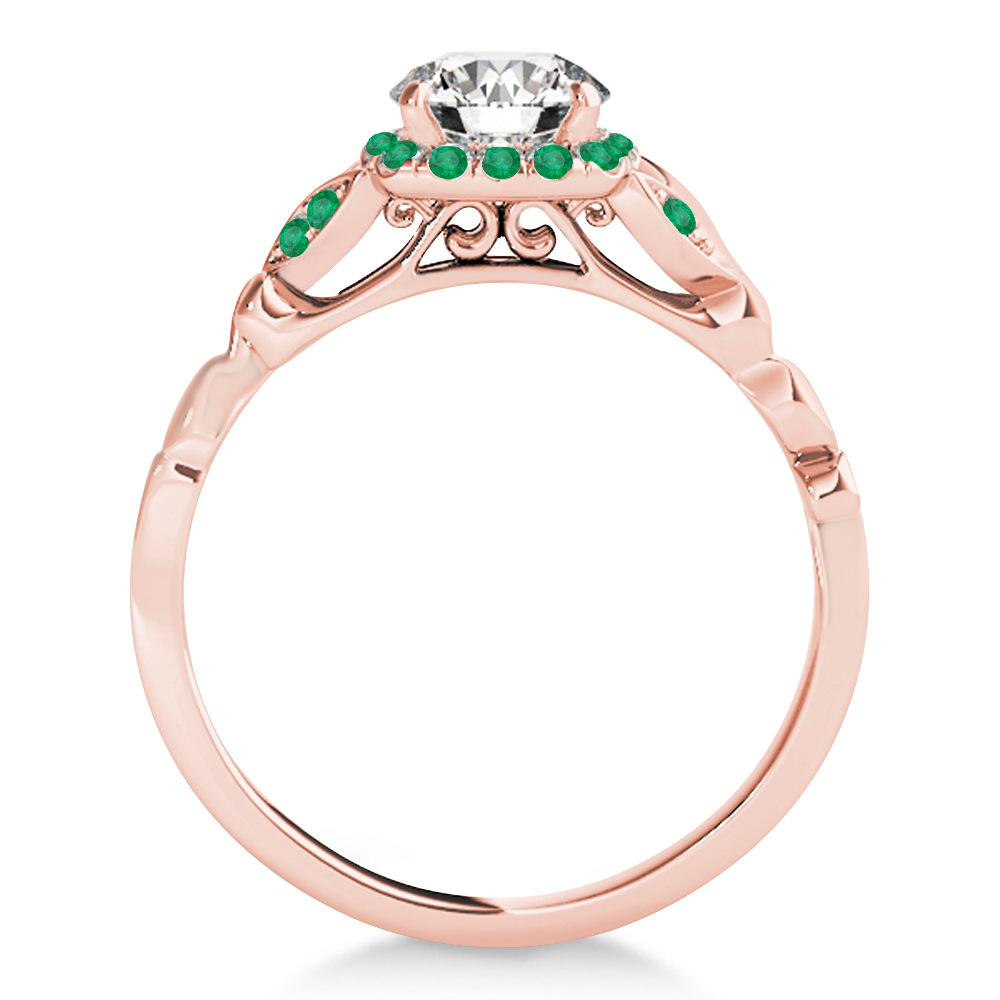 Emerald Butterfly Halo Engagement Ring 14k Rose Gold (0.14ct)