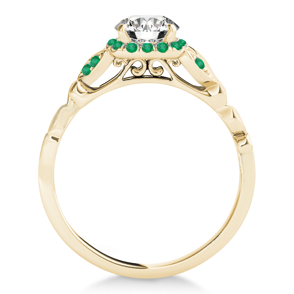 Emerald Butterfly Halo Engagement Ring 14k Yellow Gold (0.14ct)
