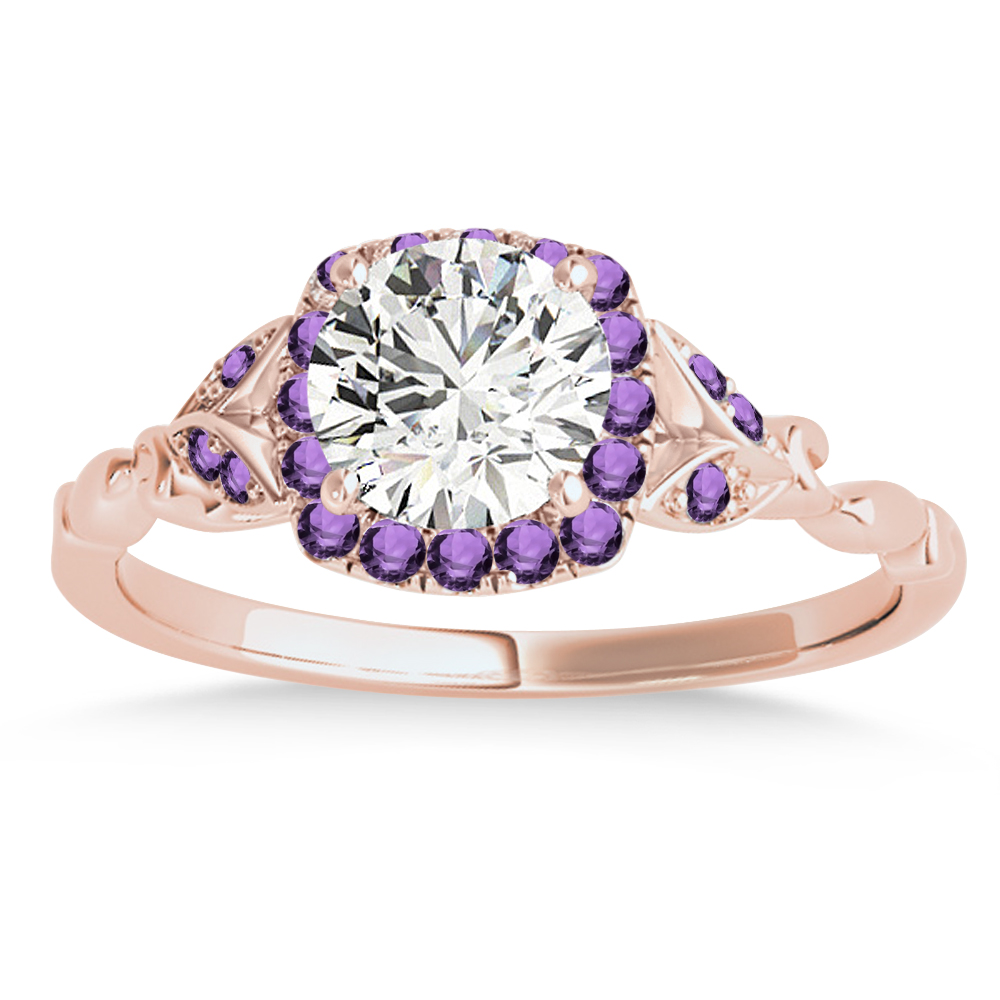 Amethyst Butterfly Halo Bridal Set 14k Rose Gold (0.14ct)