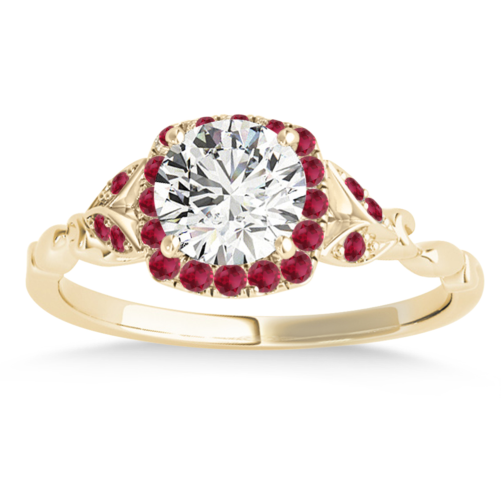Ruby Accented Butterfly Halo Bridal Set 14k Yellow Gold (0.14ct)