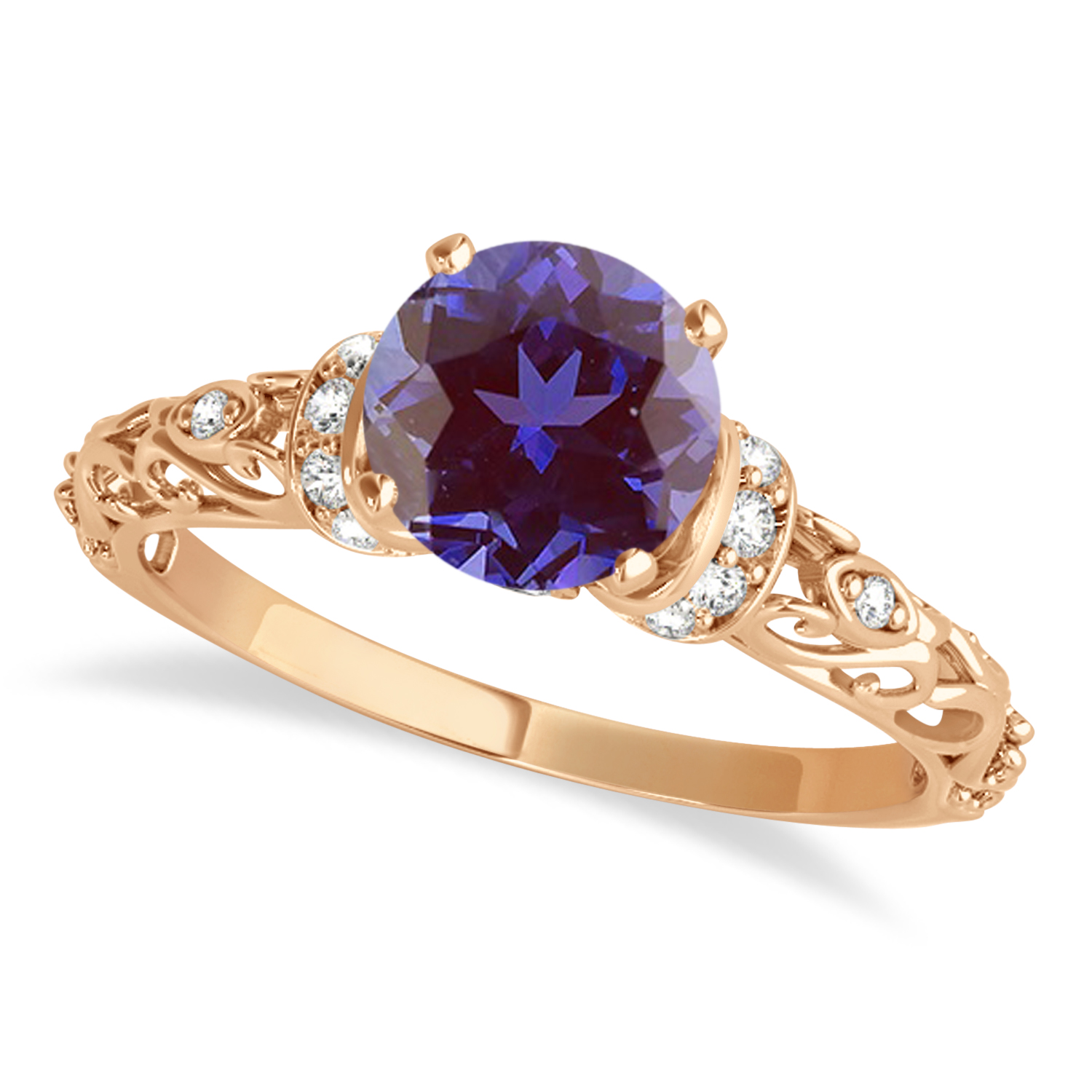 Lab Alexandrite & Diamond Antique Style Engagement Ring 14k Rose Gold (0.87ct)