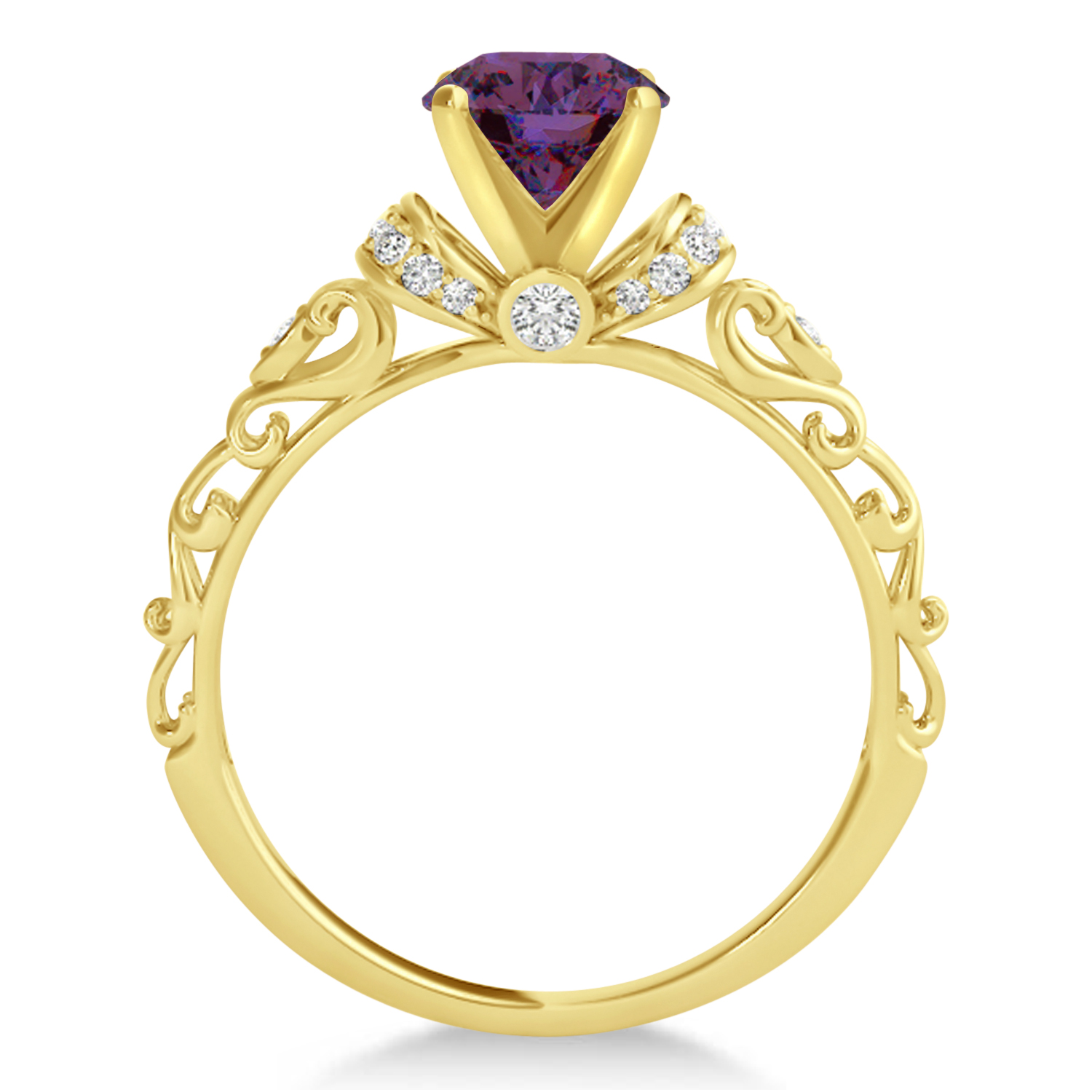 Lab Alexandrite & Diamond Antique Engagement Ring 14k Yellow Gold 1.12ct