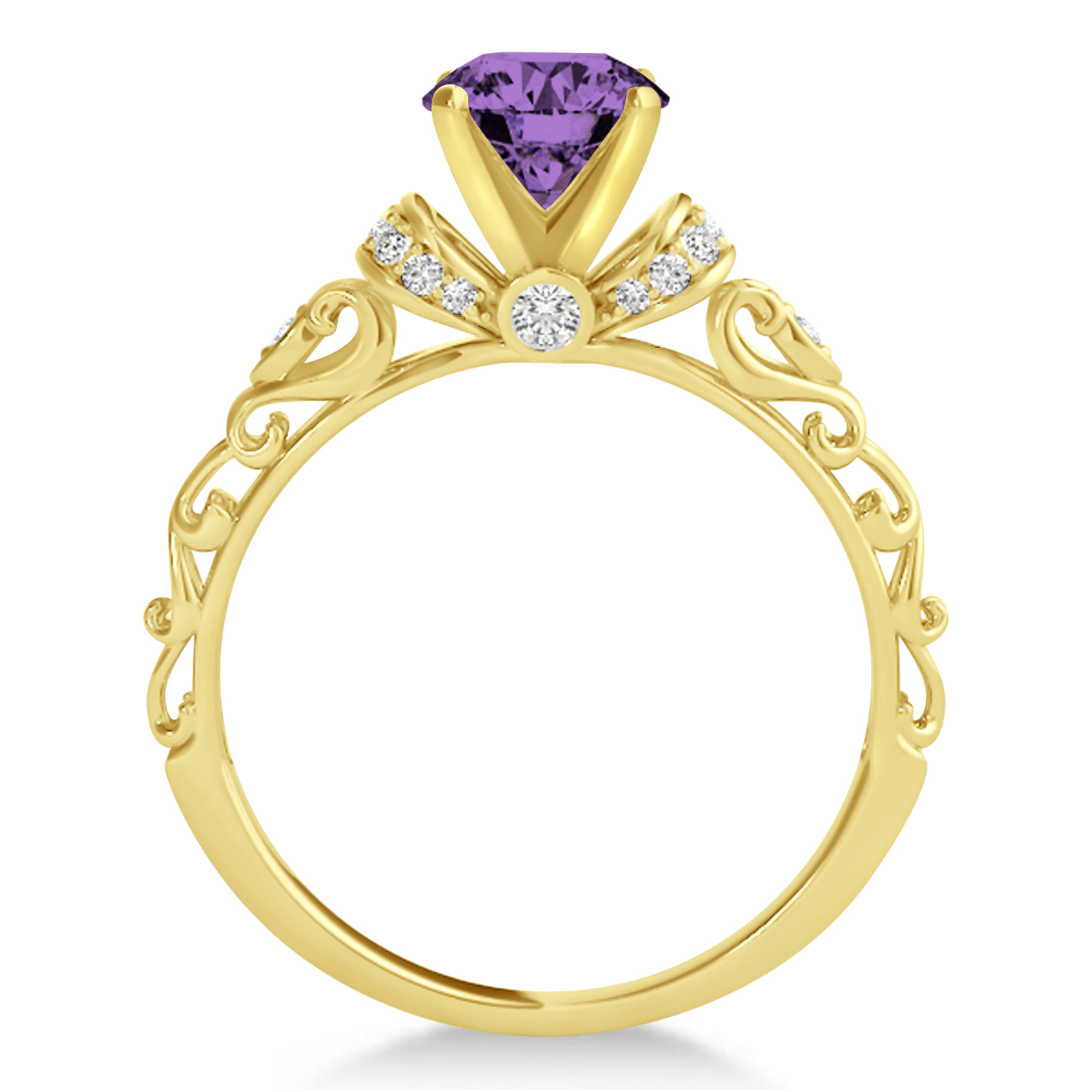 Amethyst & Diamond Antique Engagement Ring 18k Yellow Gold 1.12ct