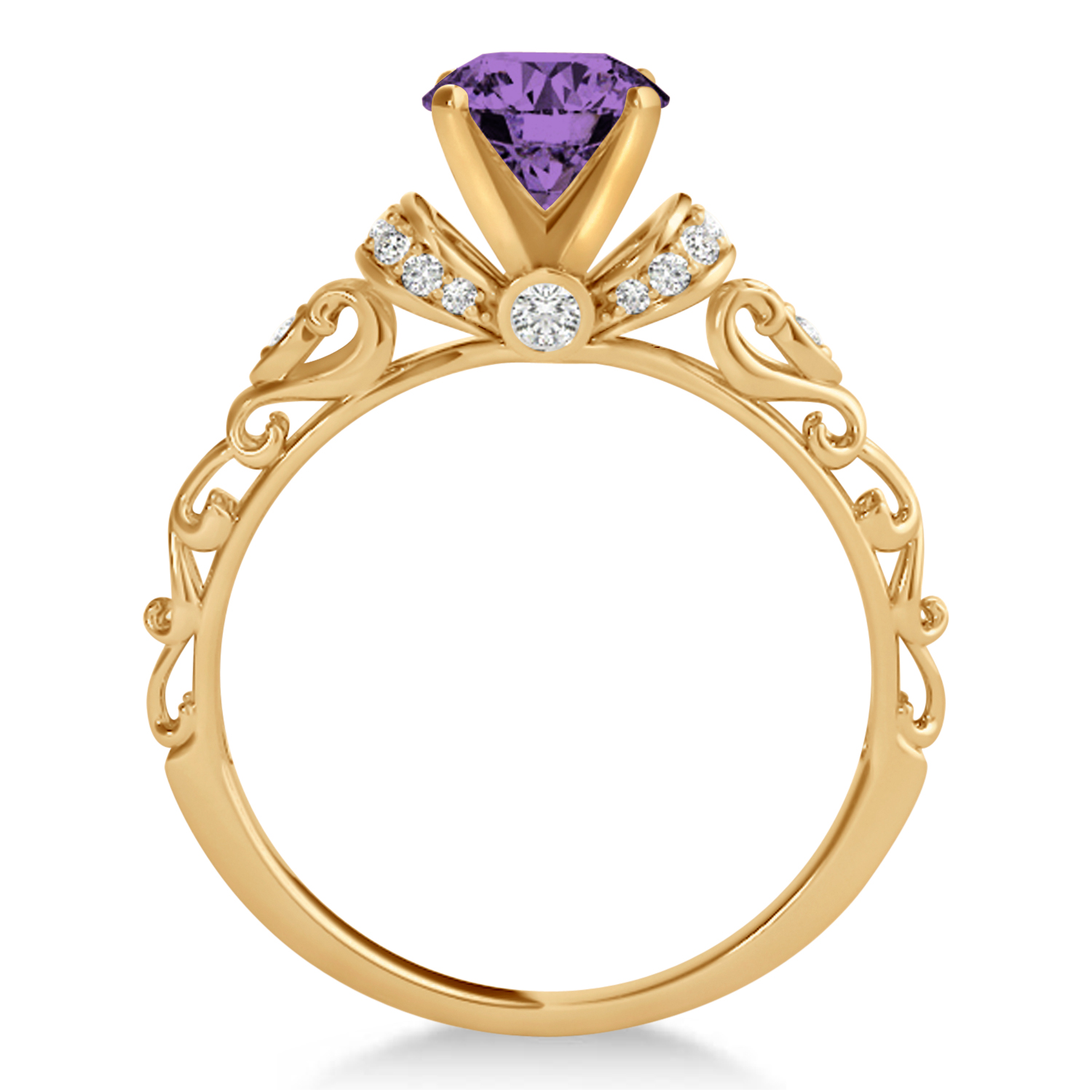Amethyst & Diamond Antique Style Engagement Ring 14k Rose Gold (1.62ct)