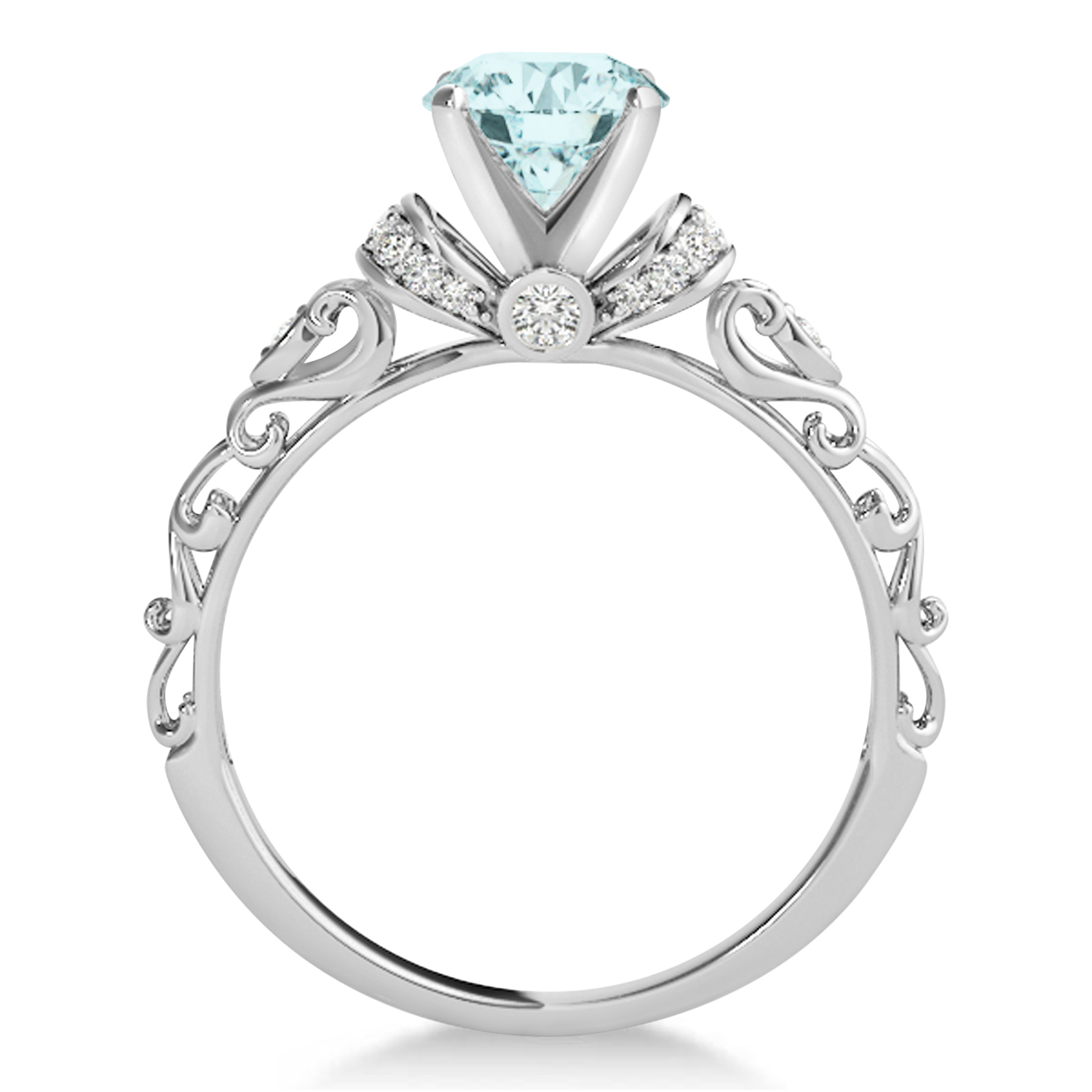 Aquamarine & Diamond Antique Style Engagement Ring 18k White Gold (1.62ct)