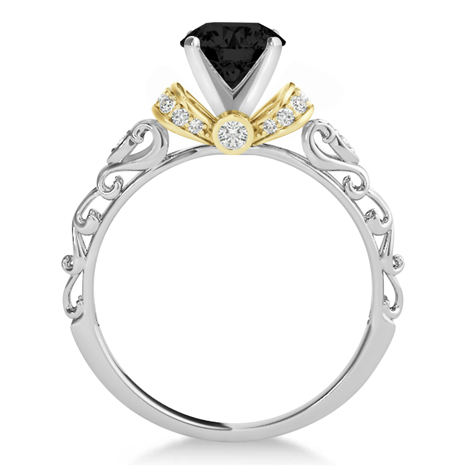 Black Diamond & Diamond Antique Style Engagement Ring 14k Two-Tone Gold (1.62ct)