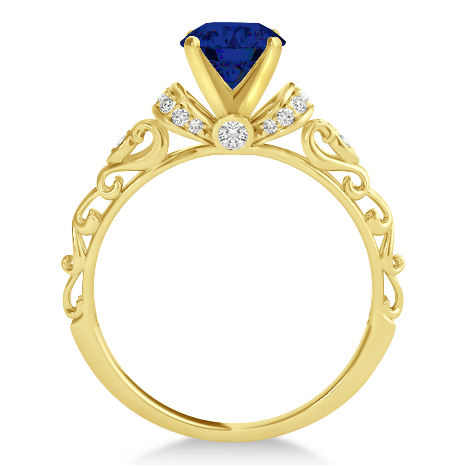 Blue Sapphire & Diamond Antique Engagement Ring 18k Yellow Gold 1.62ct