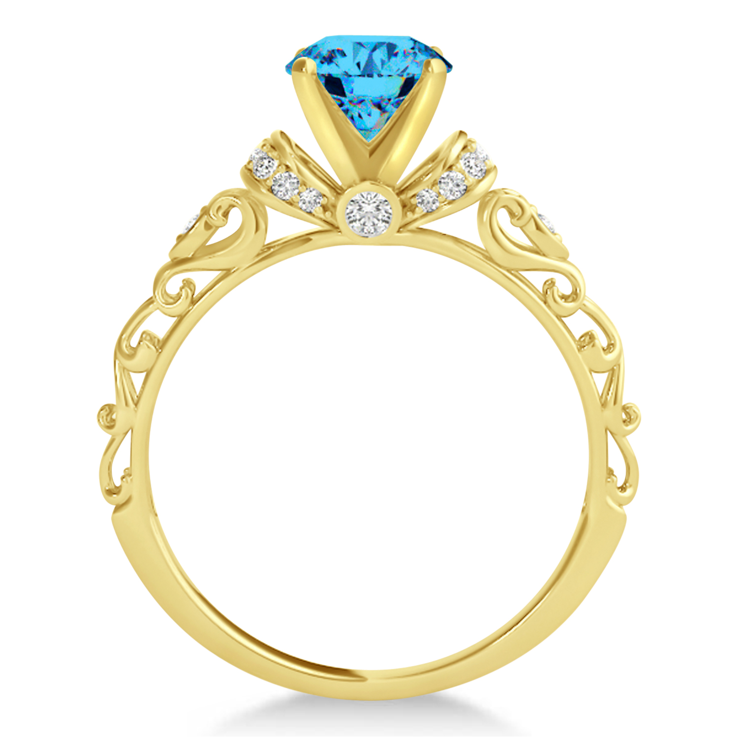 Blue Topaz & Diamond Antique Engagement Ring 14k Yellow Gold 1.62ct