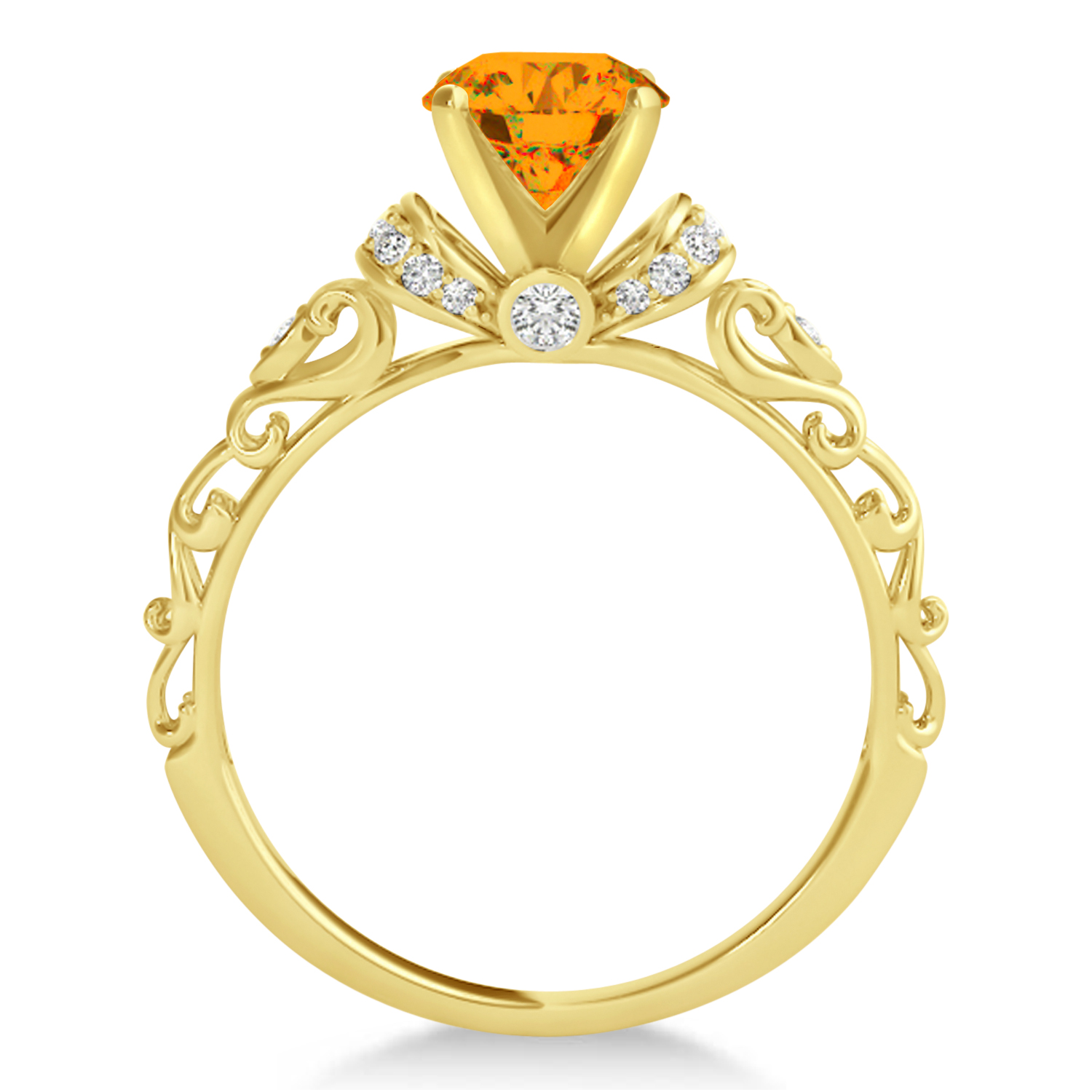 Citrine & Diamond Antique Engagement Ring 14k Yellow Gold (1.12ct)