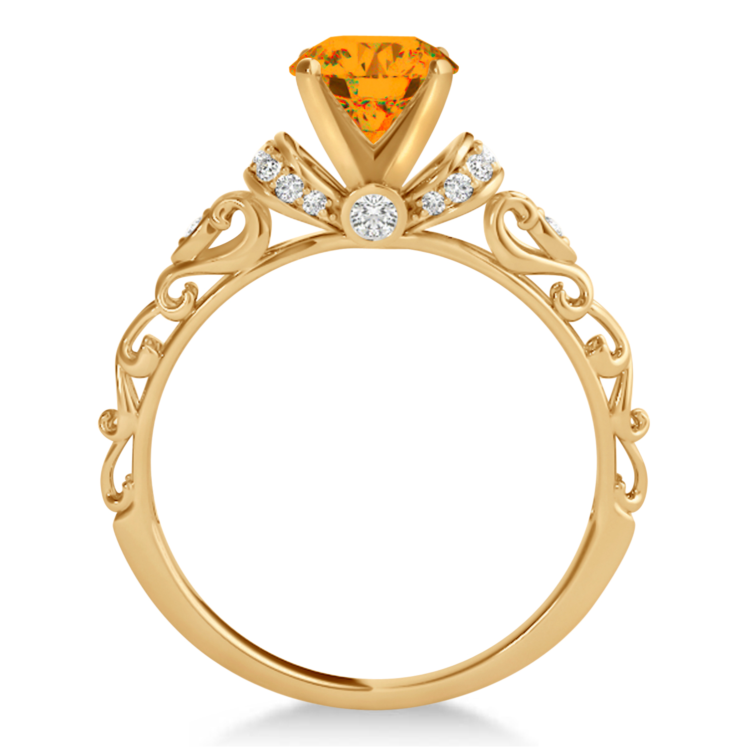 Citrine & Diamond Antique Style Engagement Ring 14k Rose Gold (1.62ct)