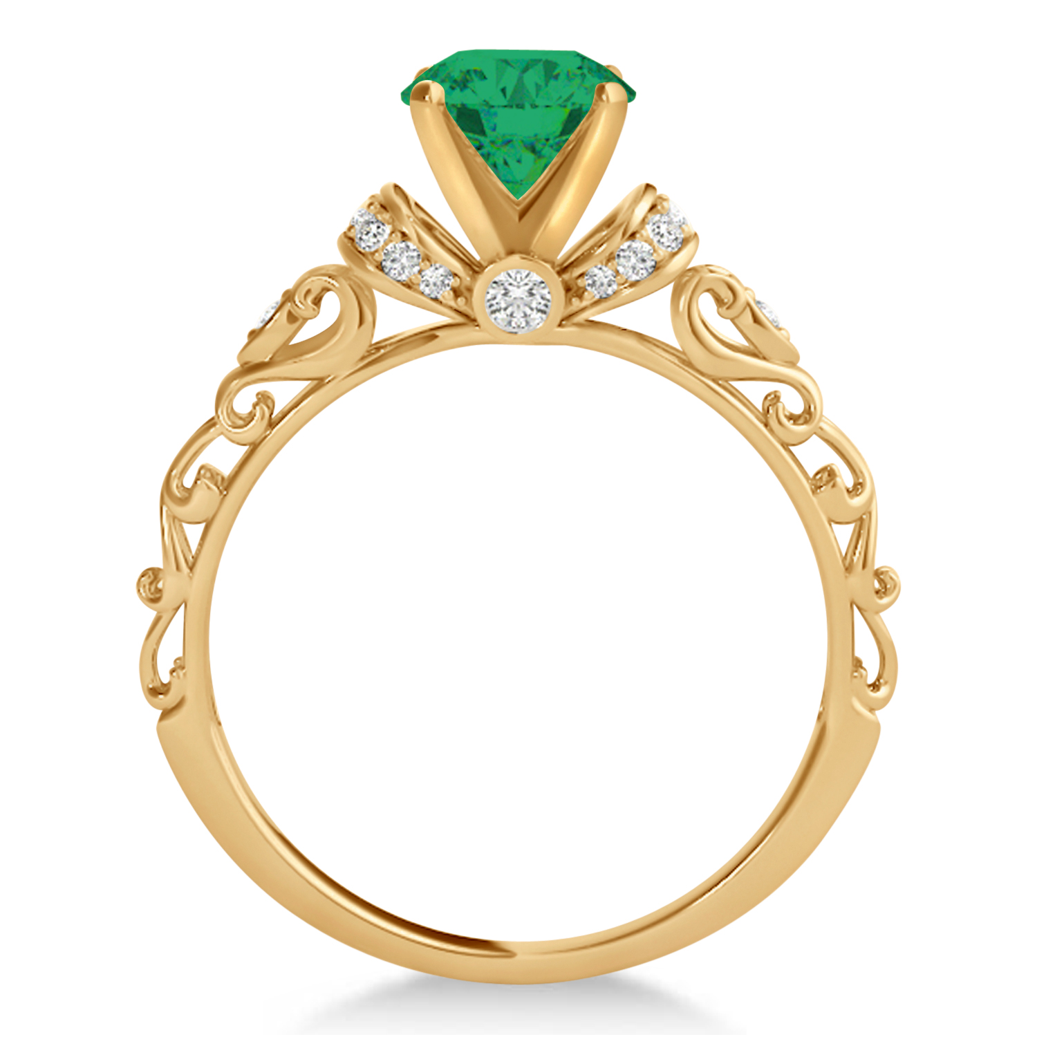 Emerald & Diamond Antique Style Engagement Ring 14k Rose Gold (0.87ct)