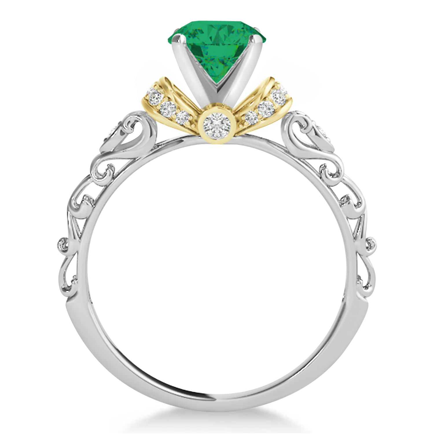 Emerald & Diamond Antique Style Engagement Ring 14k Two-Tone Gold (1.62ct)