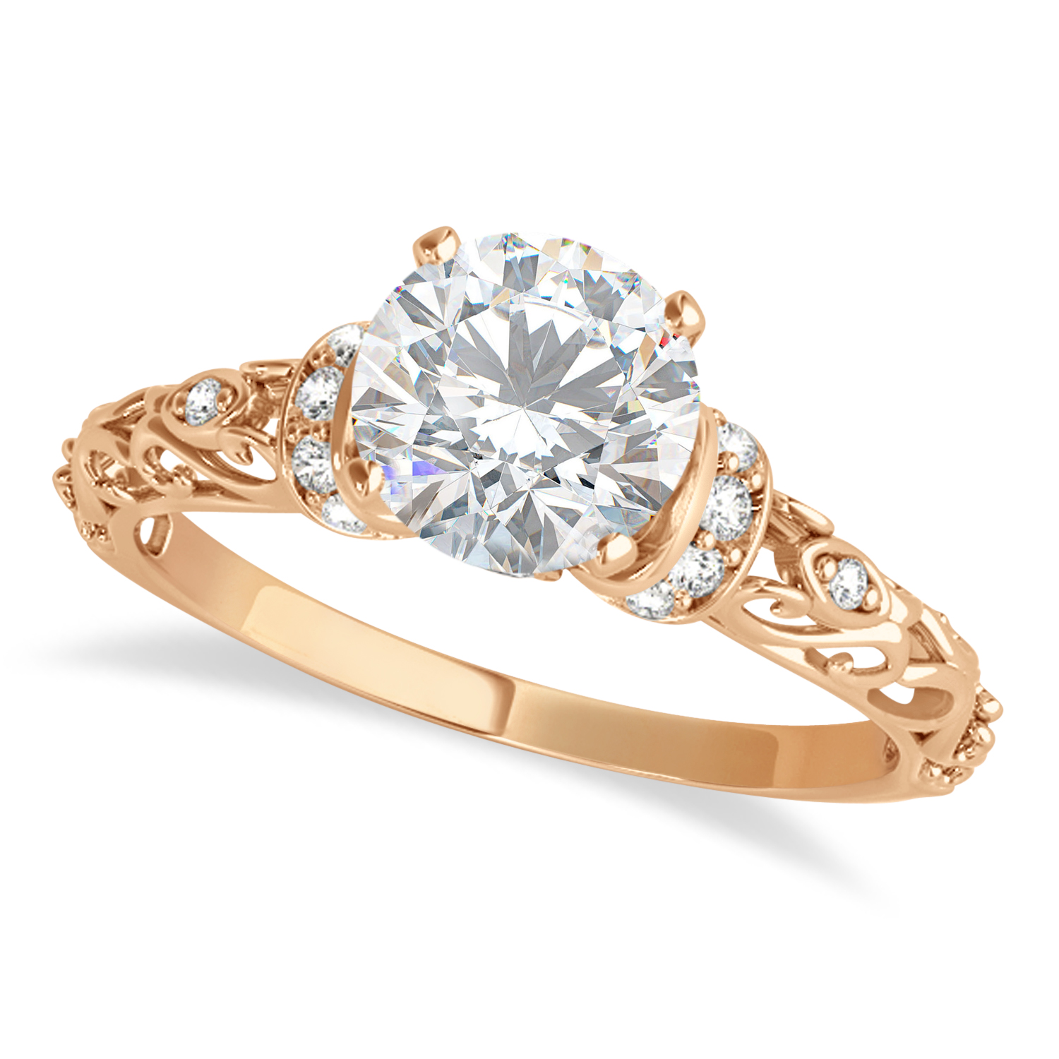 Moissanite & Diamond Antique Style Engagement Ring 18k Rose Gold 1.62ct