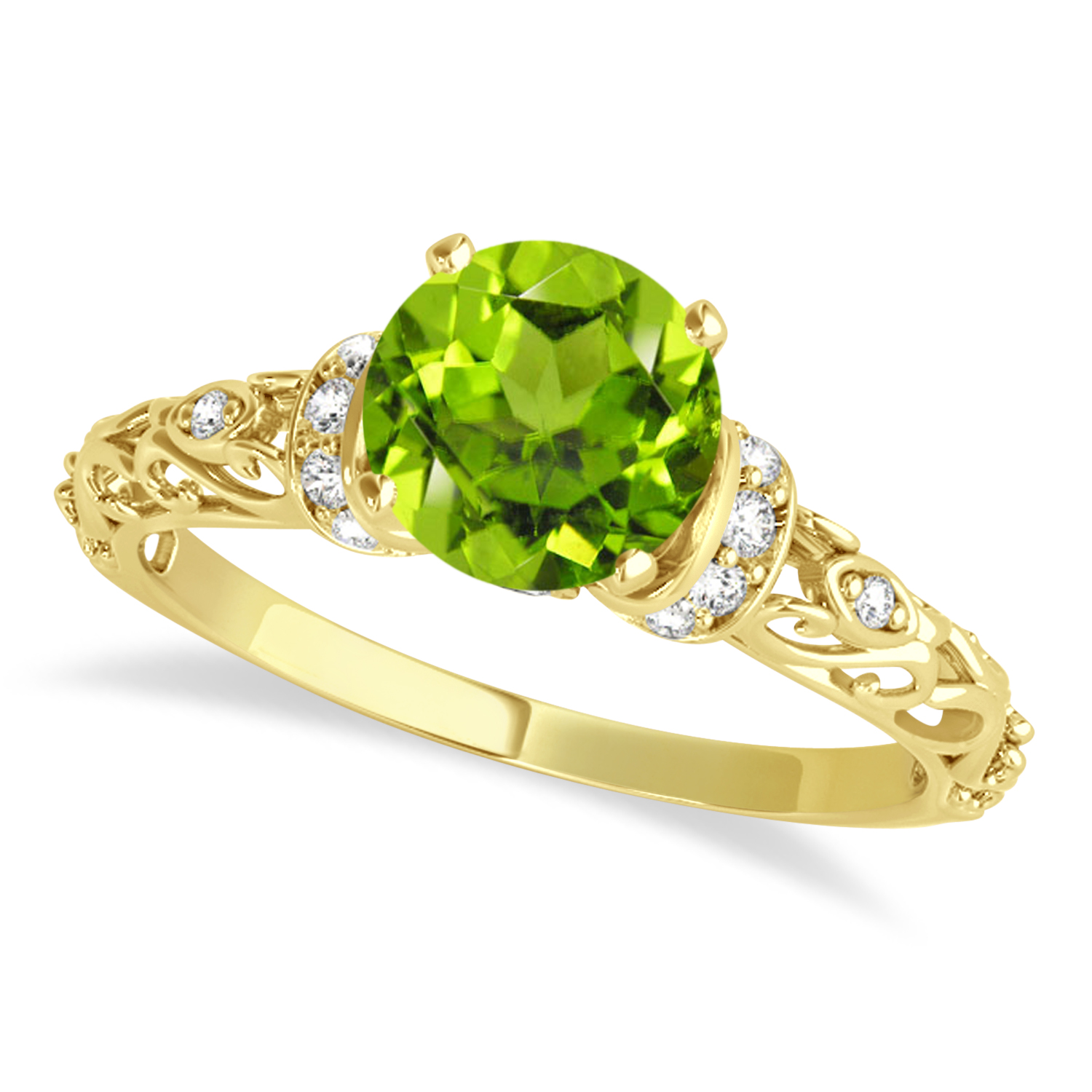 Peridot & Diamond Antique Engagement Ring 14k Yellow Gold (1.62ct)
