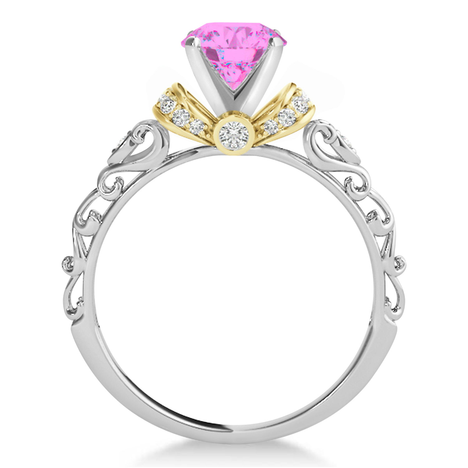 Pink Sapphire & Diamond Antique Style Engagement Ring 14k Two-Tone Gold (0.87ct)