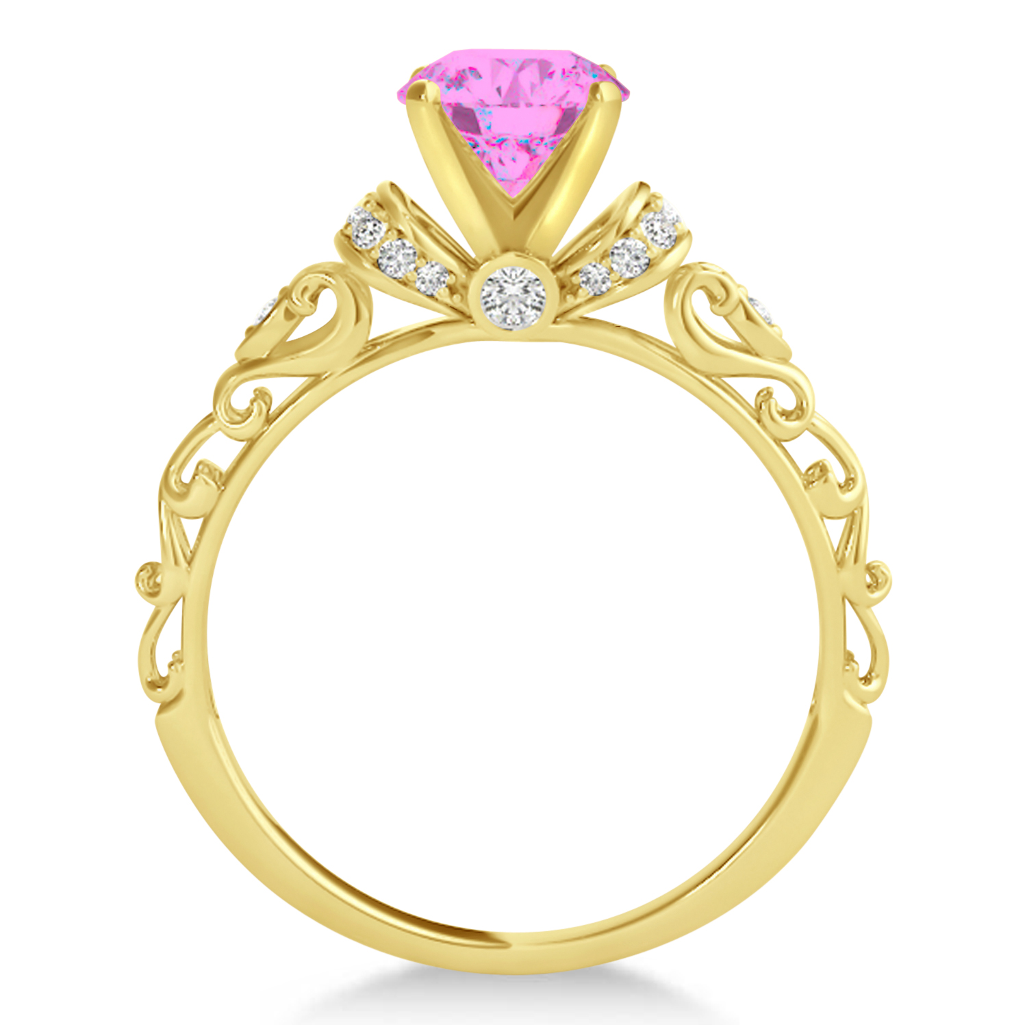 Pink Sapphire & Diamond Antique Engagement Ring 14k Yellow Gold 0.87ct