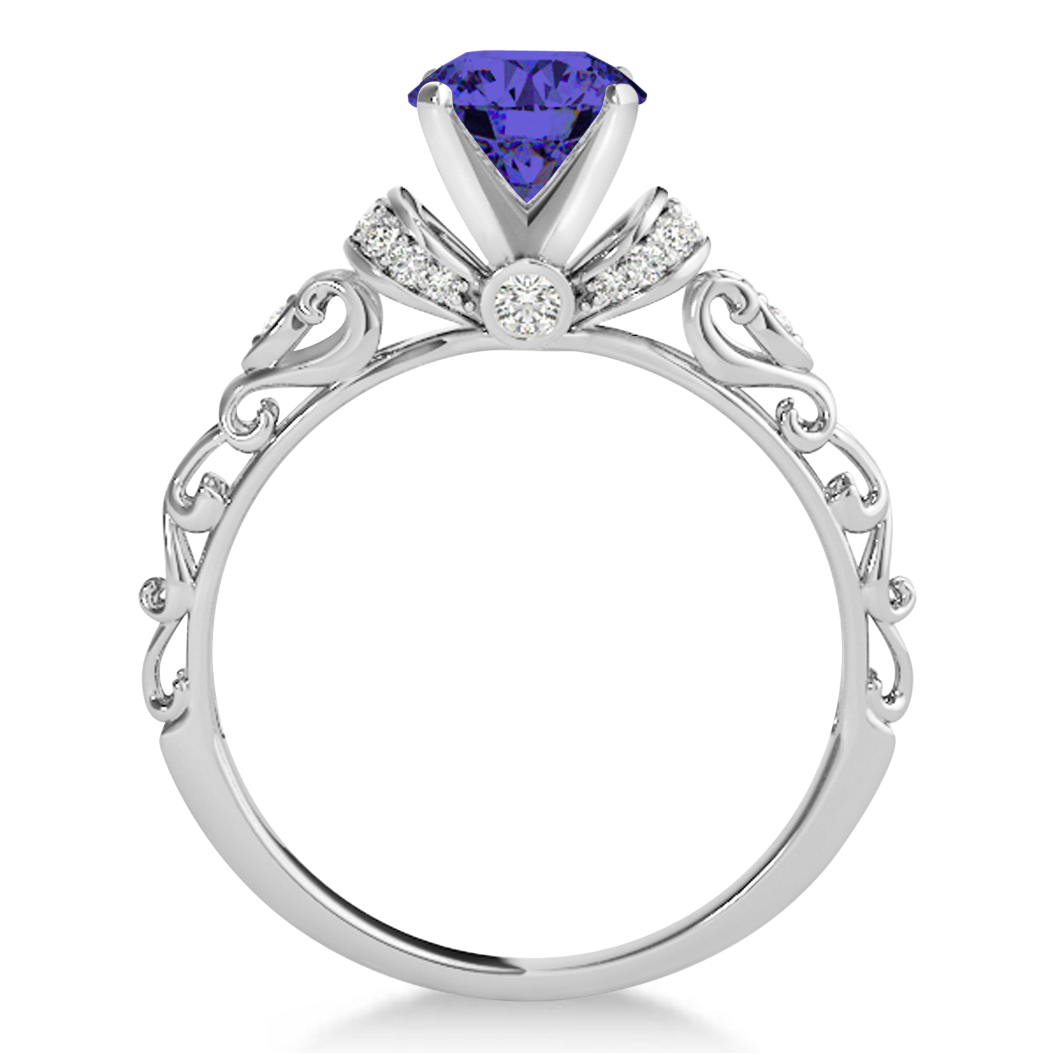Tanzanite & Diamond Antique Style Engagement Ring 18k White Gold (0.87ct)