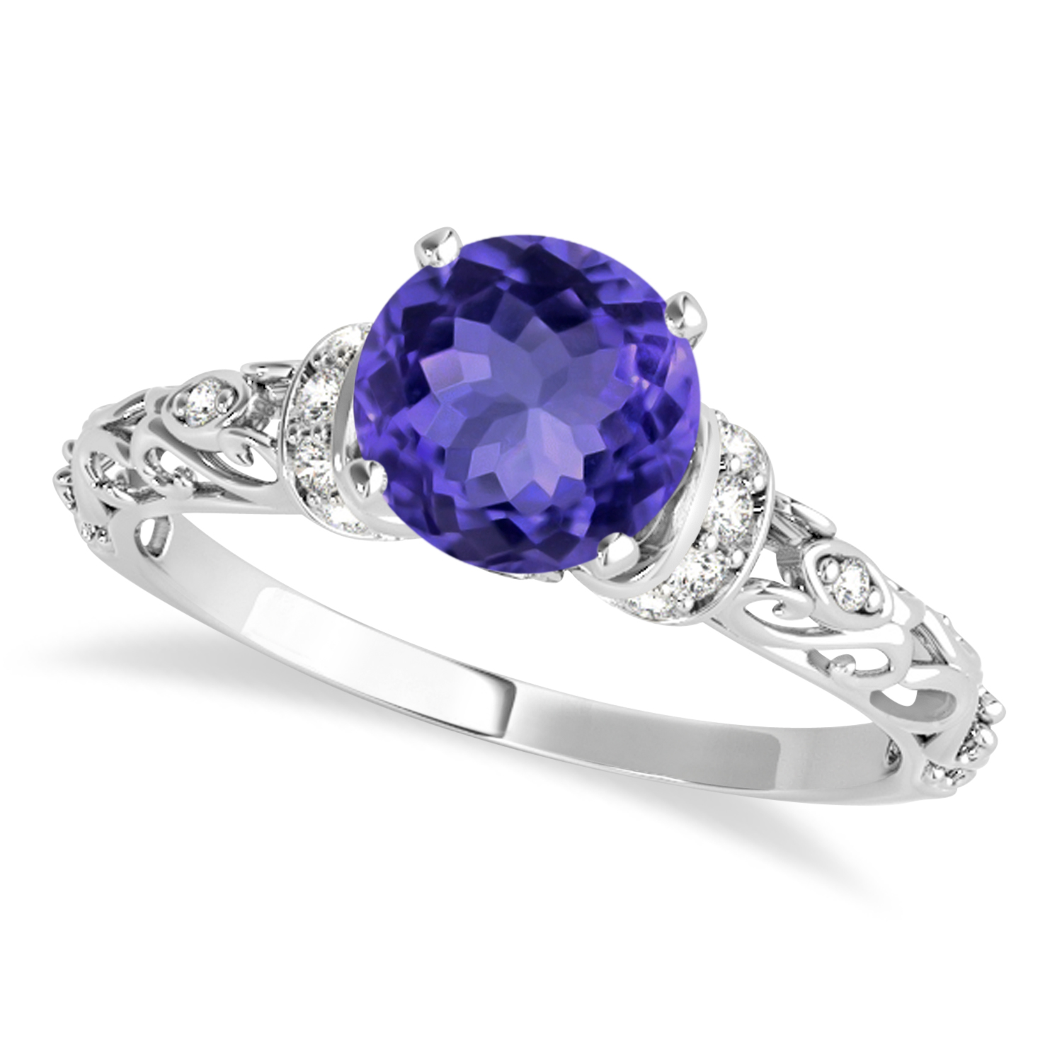 Tanzanite & Diamond Antique Style Engagement Ring Palladium (1.62ct)