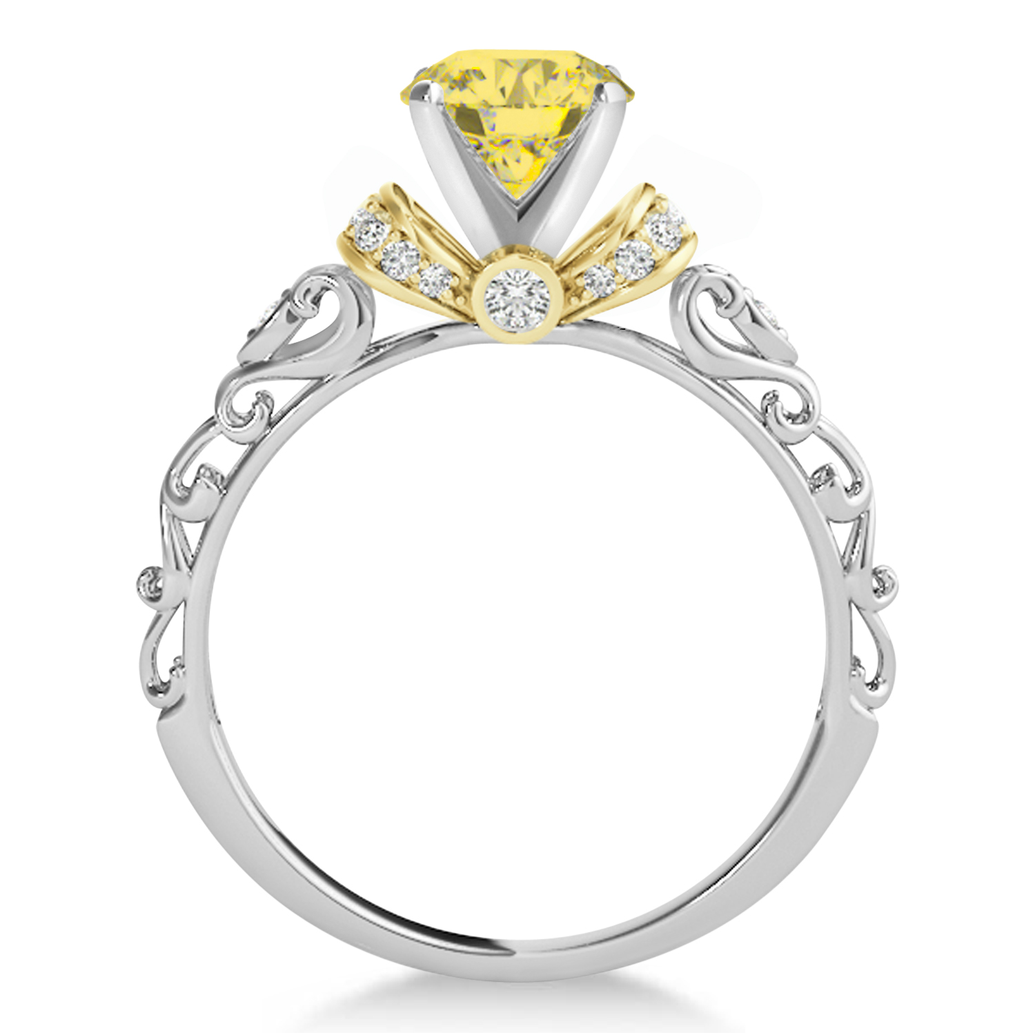 Yellow Diamond & Diamond Antique Style Engagement Ring 14k Two-Tone Gold (0.87ct)