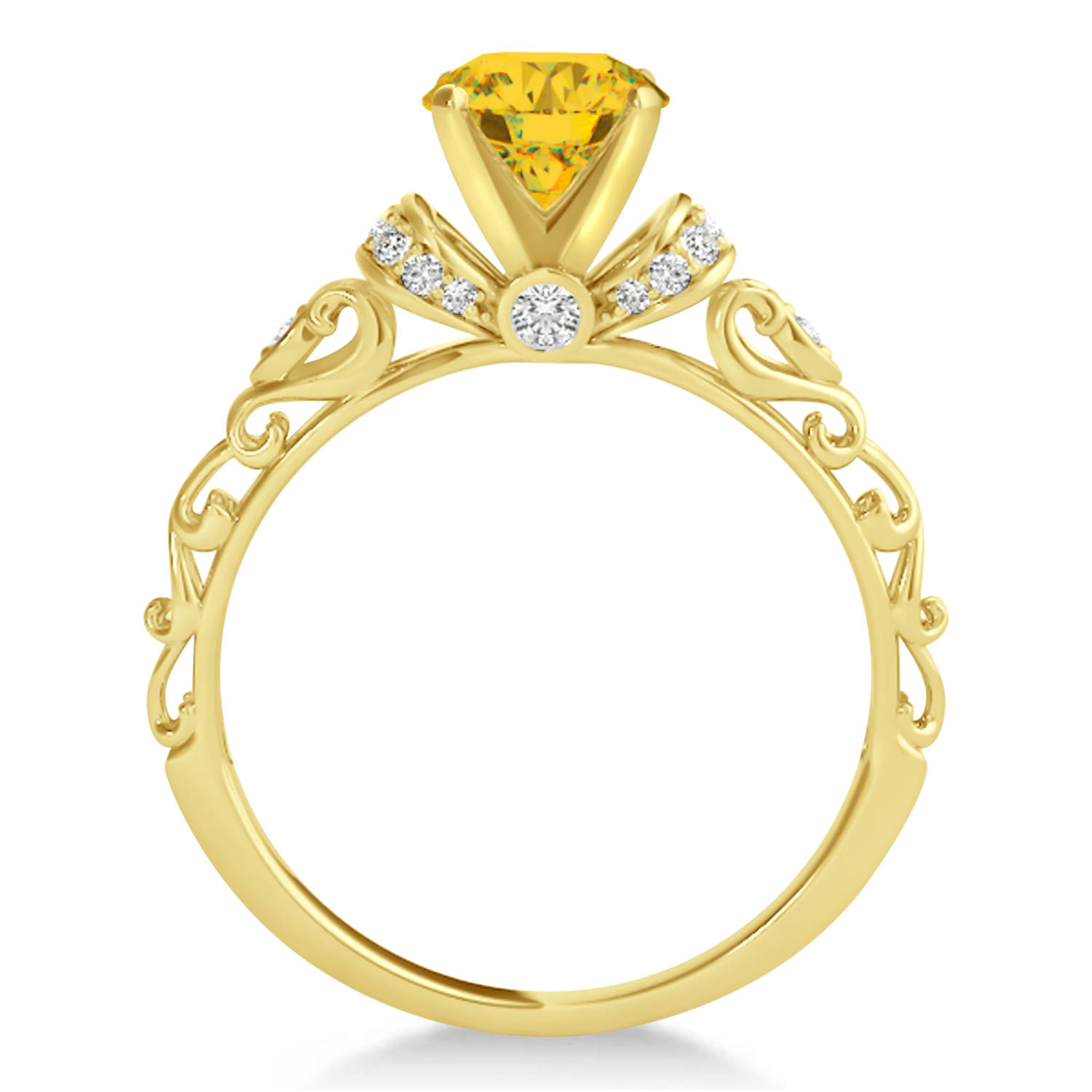 Yellow Sapphire Diamond Antique Engagement Ring 14k Yellow Gold 0.87ct