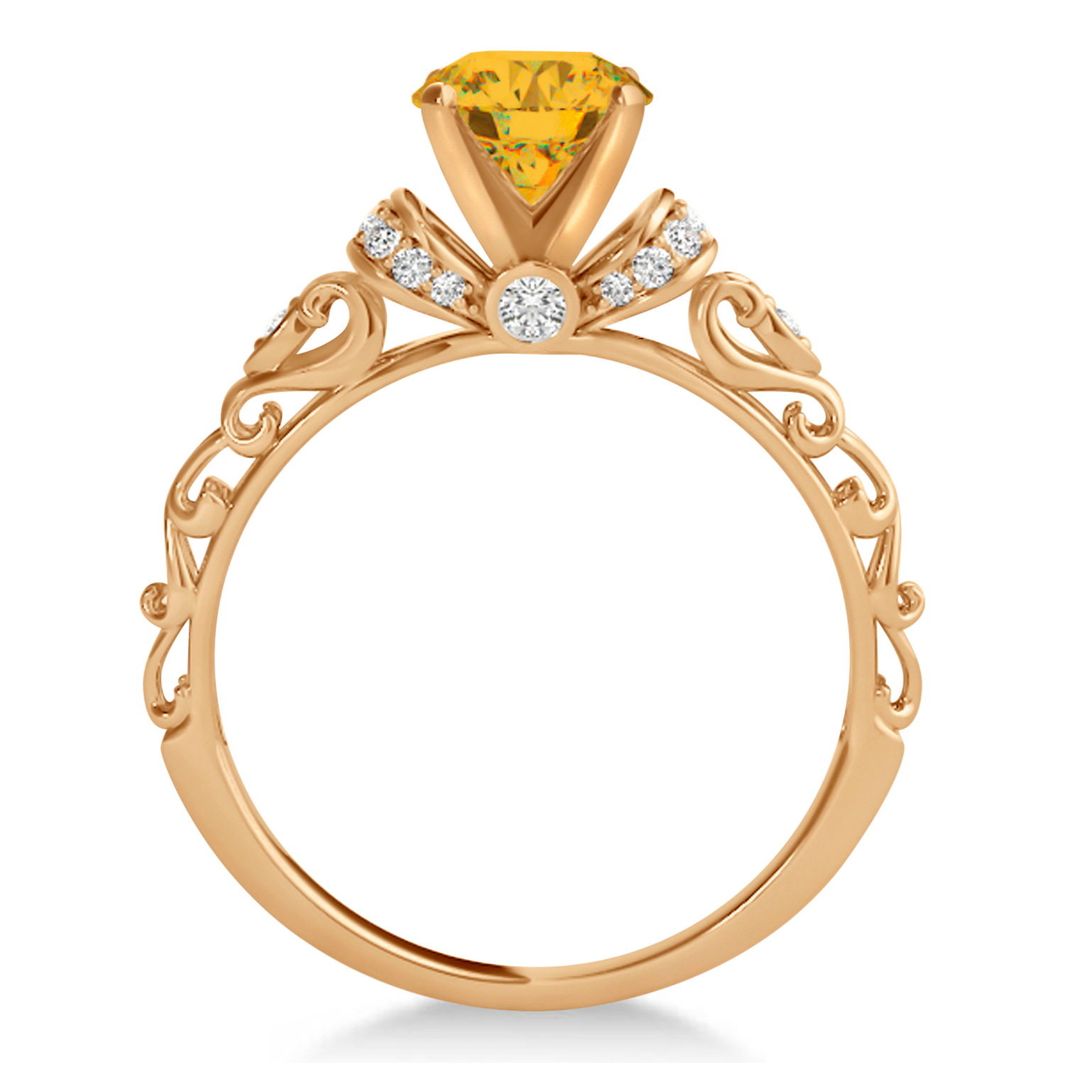 Yellow Sapphire & Diamond Antique Style Engagement Ring 14k Rose Gold (1.62ct)