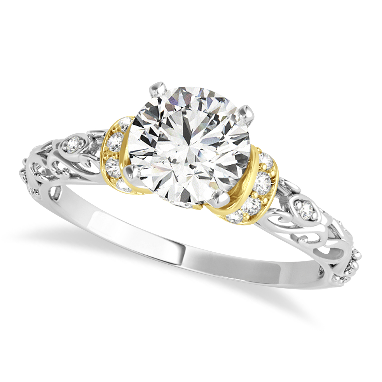 Diamond Antique Style Bridal Set 14k Two-Tone Gold (0.87ct