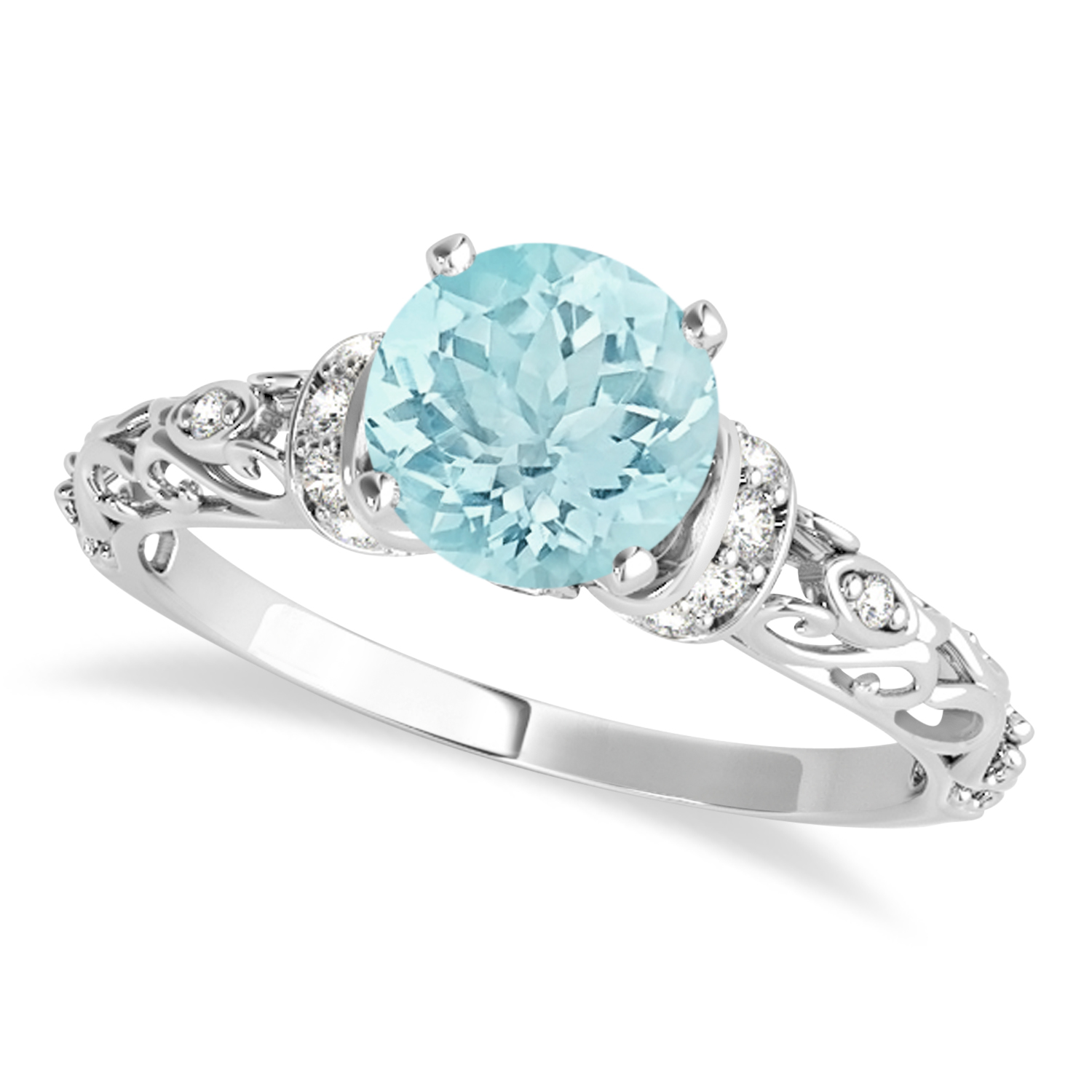 Aquamarine & Diamond Antique Style Bridal Set 14k White Gold (0.87ct)