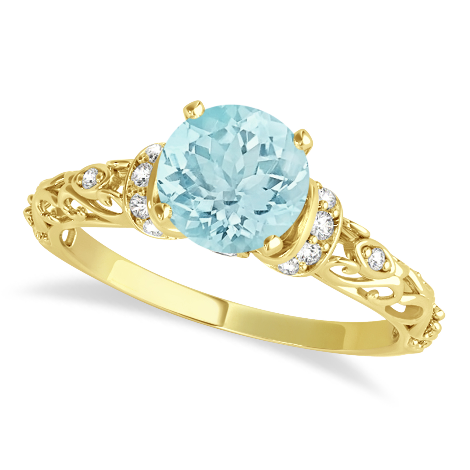 Aquamarine & Diamond Antique Bridal Set 18k Yellow Gold (1.62ct)
