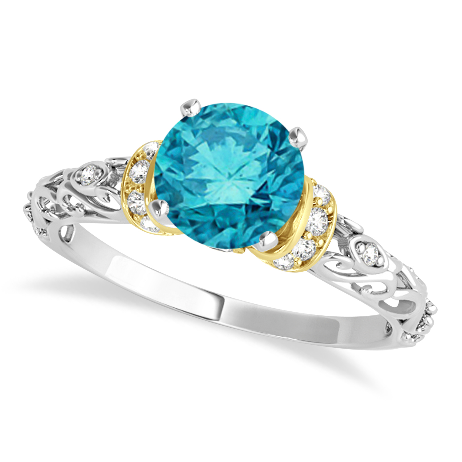 Blue Diamond & Diamond Antique Style Bridal Set 18k Two-Tone Gold (0.87ct)