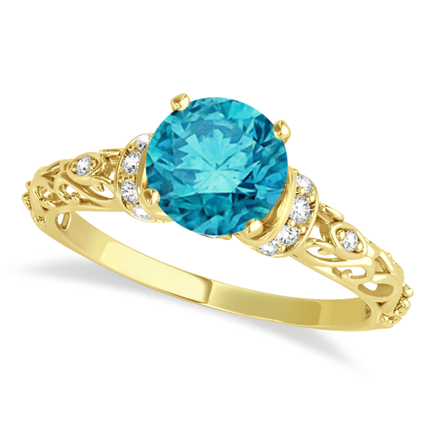 Blue Diamond & Diamond Antique Bridal Set 14k Yellow Gold (1.12ct)