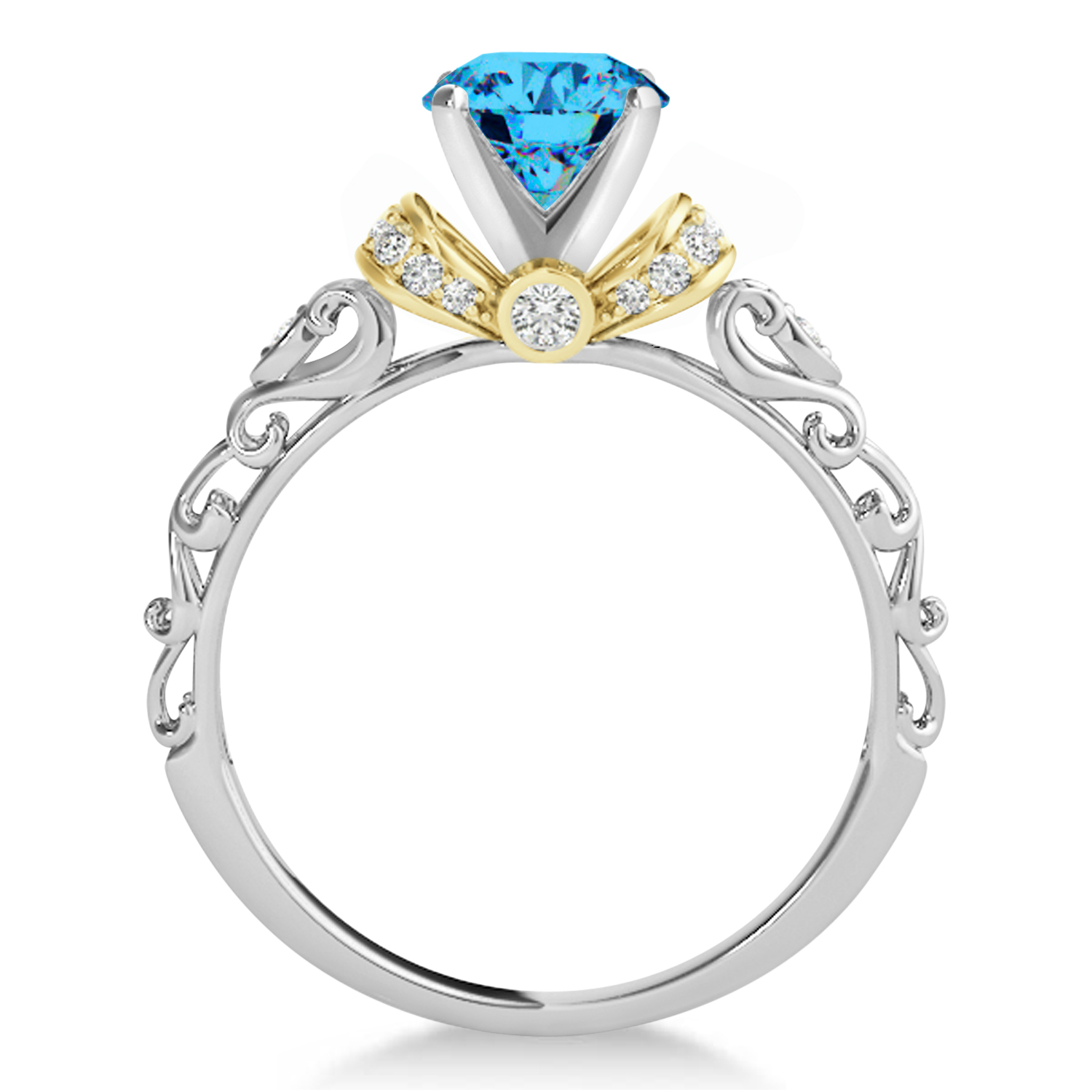 Blue Topaz & Diamond Antique Style Bridal Set 14k Two-Tone Gold (1.12ct)
