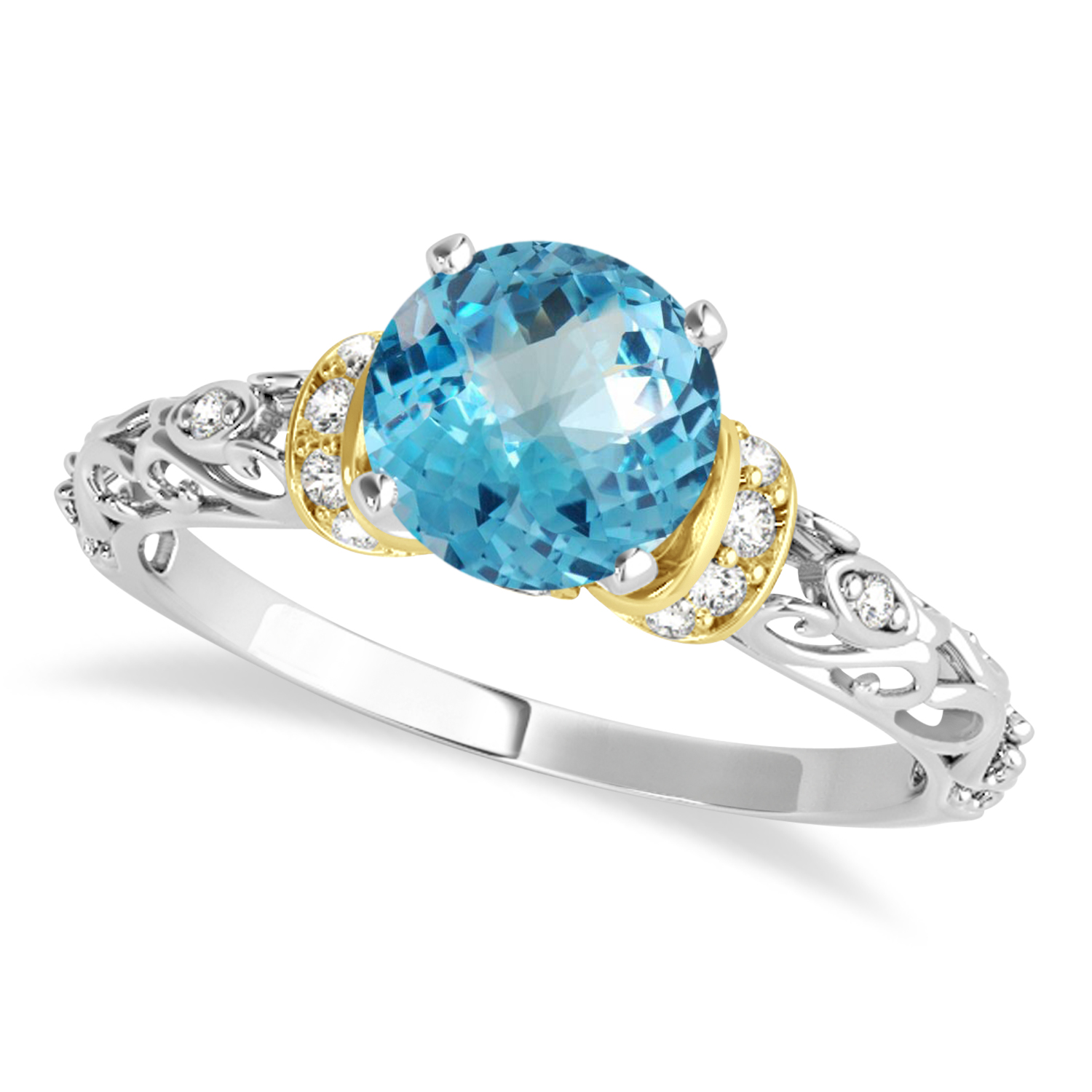 Blue Topaz & Diamond Antique Style Bridal Set 14k Two-Tone Gold (1.62ct)